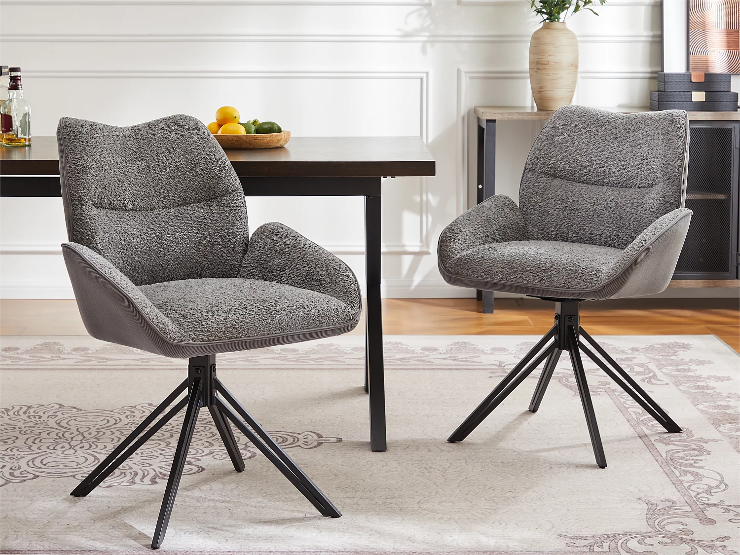 Lot de 2 Chaises de salle à manger - pivotant à 360° - tissu en sherpa - Gris