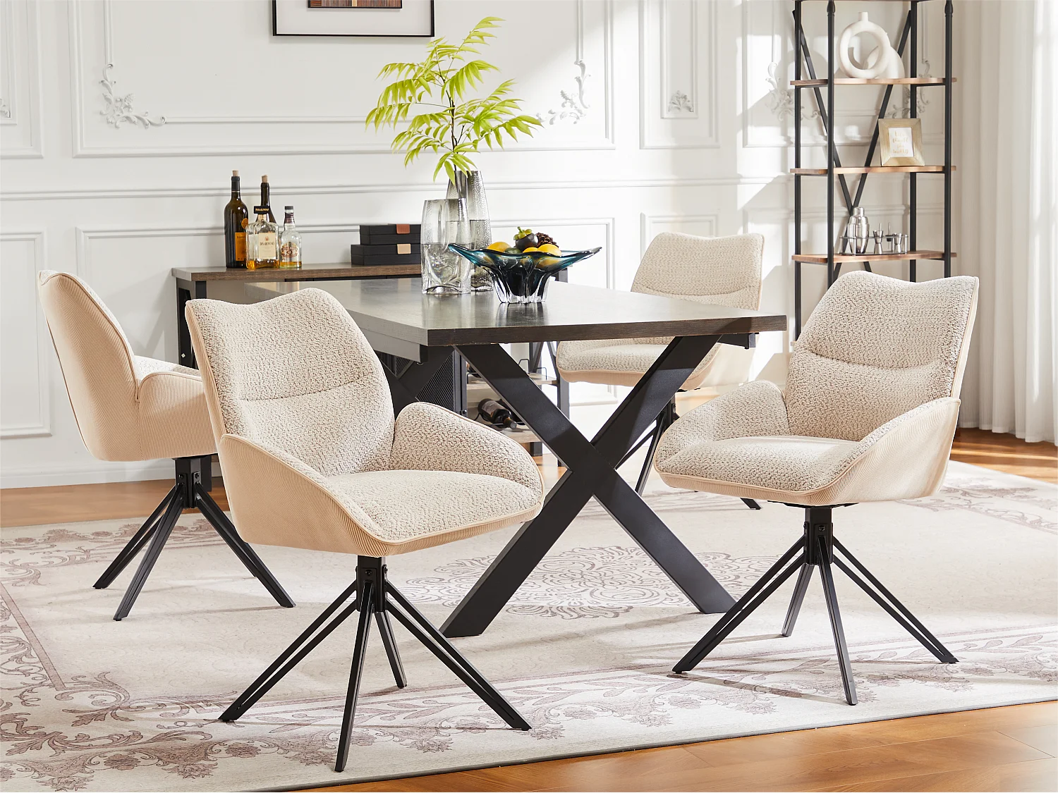 Lot de 4 Chaises de salle à manger - pivotant à 360° - tissu en sherpa - Blanc