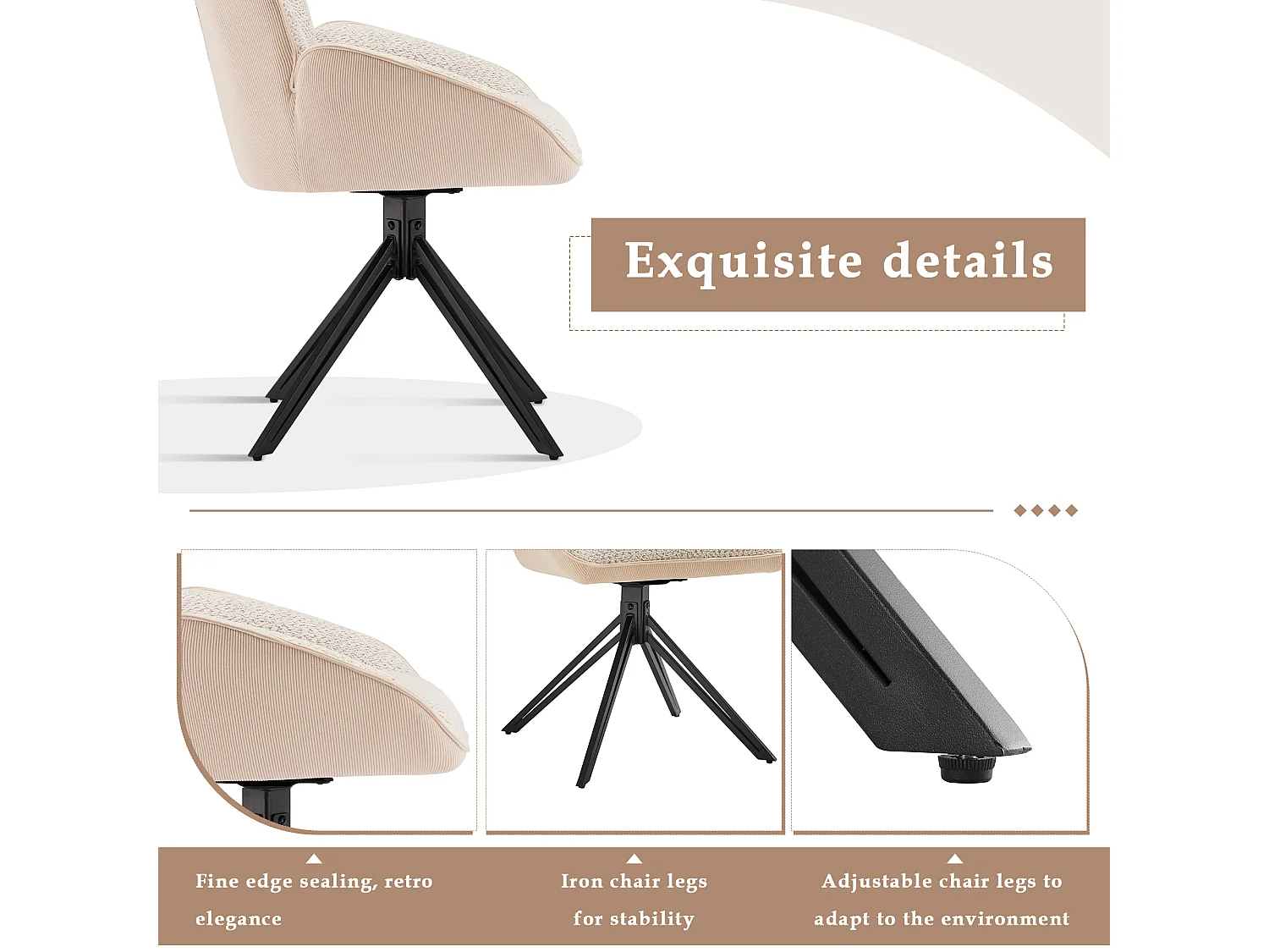 Lot de 4 Chaises de salle à manger - pivotant à 360° - tissu en sherpa - Blanc