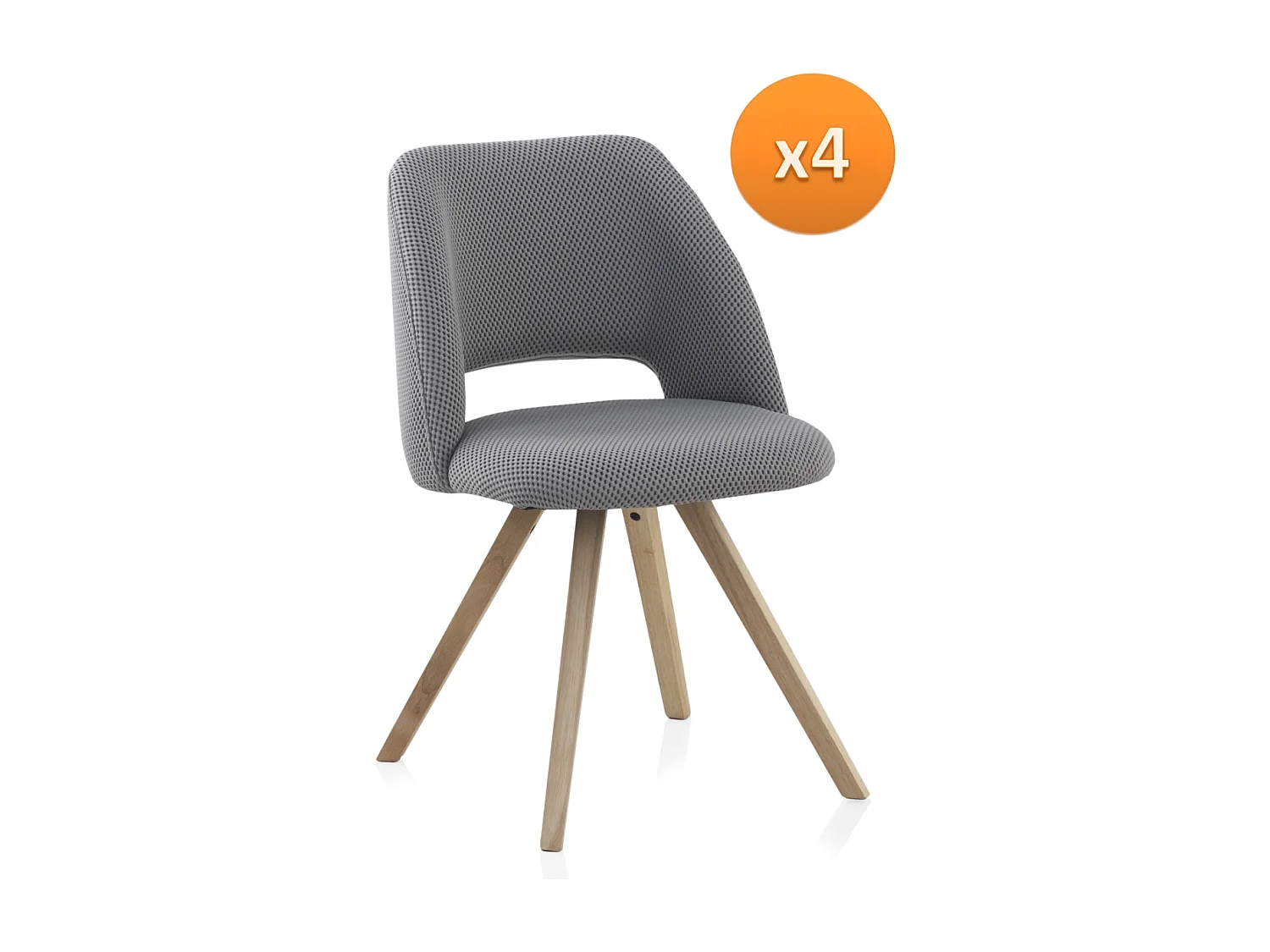 Set di 4 sedie tamburate imbottite grigie con gambe in legno di hevea naturale