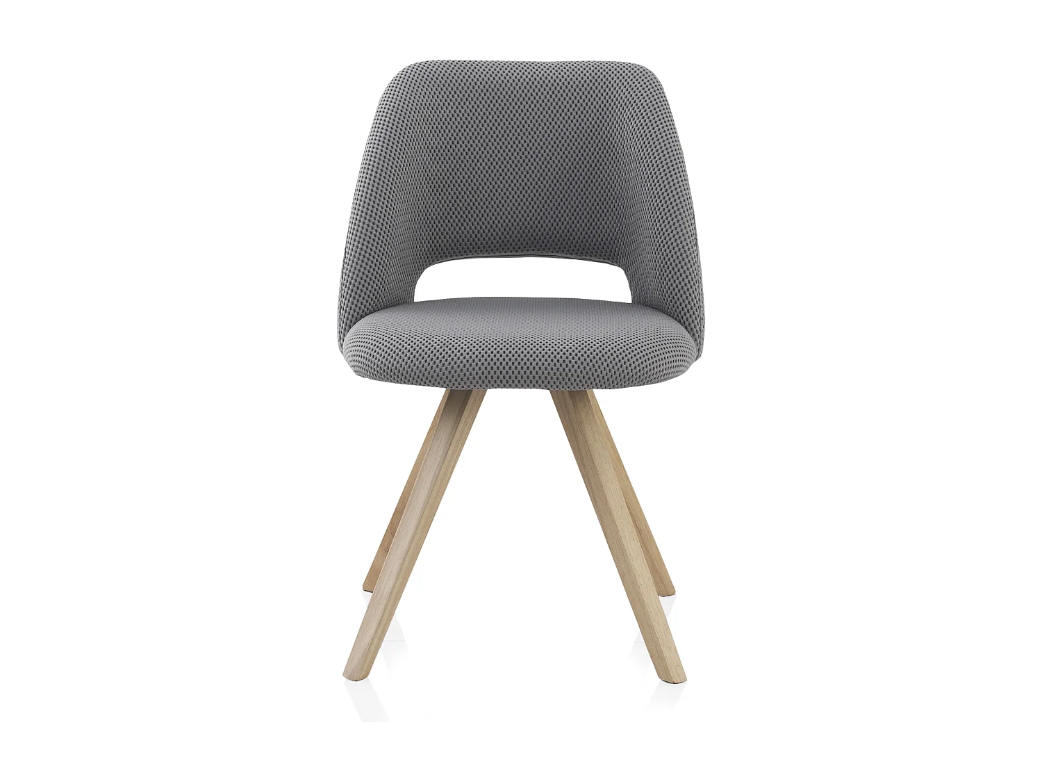 Set di 4 sedie tamburate imbottite grigie con gambe in legno di hevea naturale