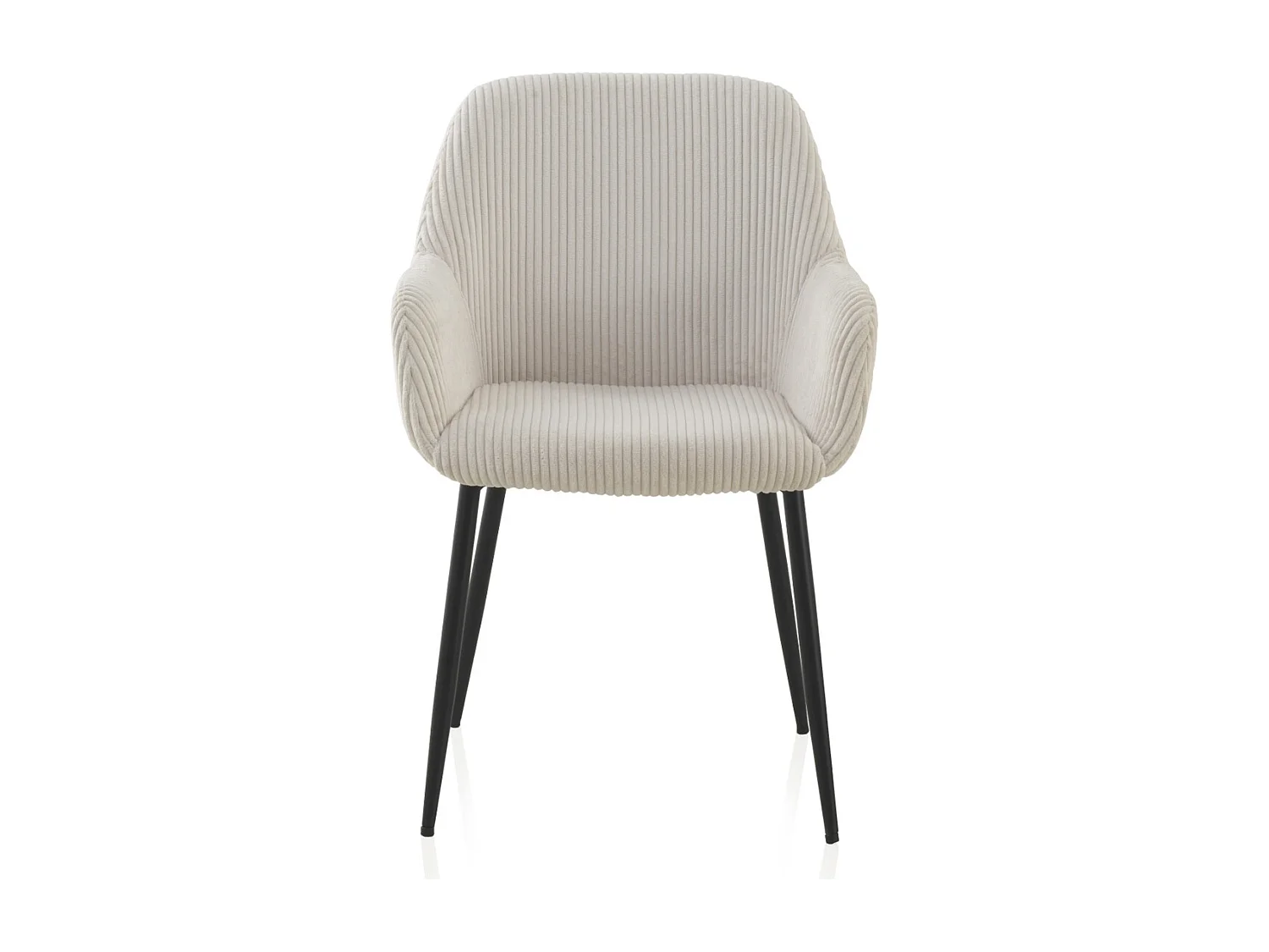 Pacote de 4 poltronas estofadas em tecido de veludo cotelê branco com pés em metal preto