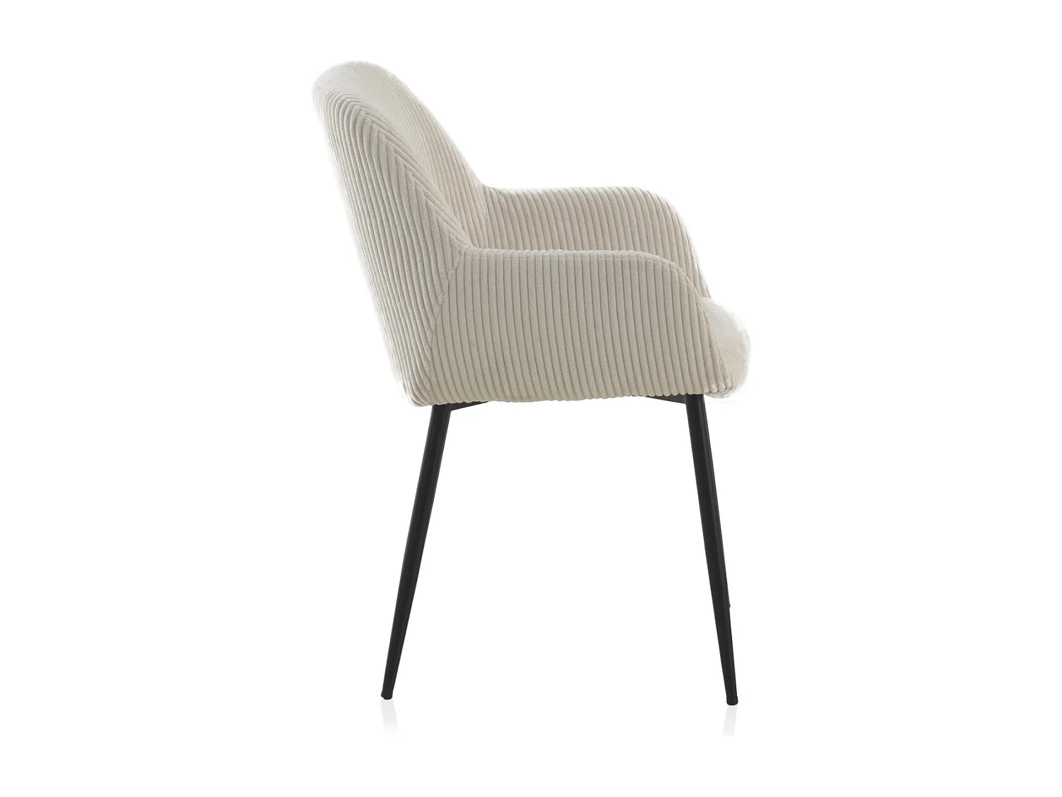 Pacote de 4 poltronas estofadas em tecido de veludo cotelê branco com pés em metal preto