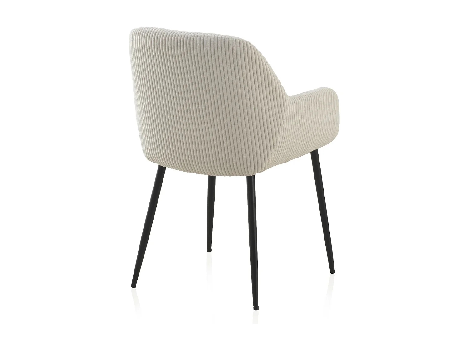 Pacote de 4 poltronas estofadas em tecido de veludo cotelê branco com pés em metal preto