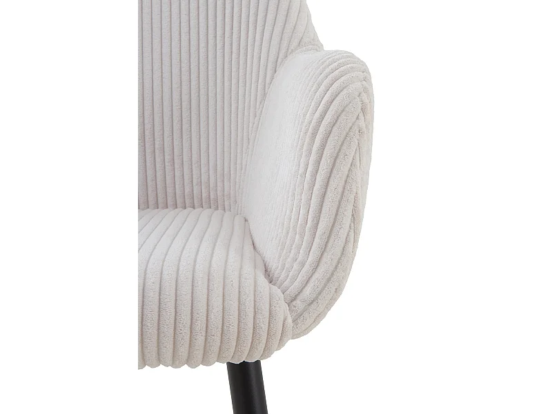 Pacote de 4 poltronas estofadas em tecido de veludo cotelê branco com pés em metal preto