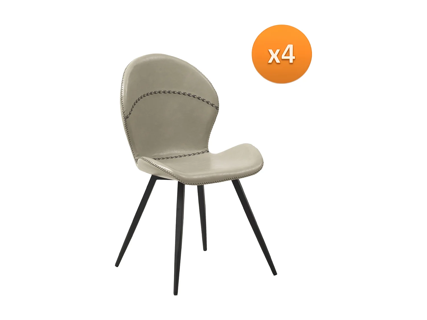 Lot de 4 chaises rembourrées beige avec pieds métalliques noirs