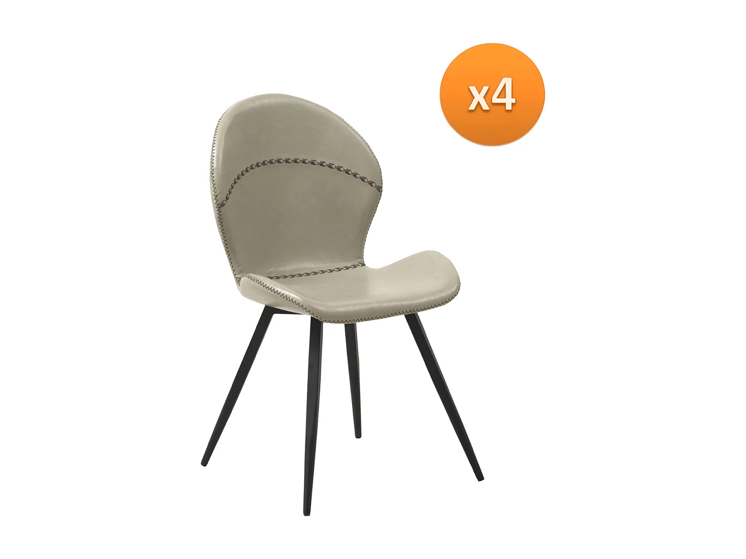Lot de 4 chaises rembourrées beige avec pieds métalliques noirs