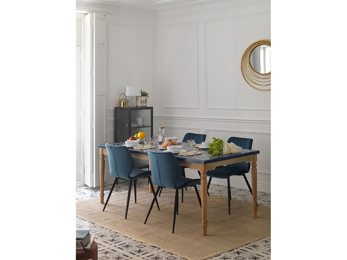 Lot de 2 chaises rembourrées  bleues avec pieds métalliques noirs