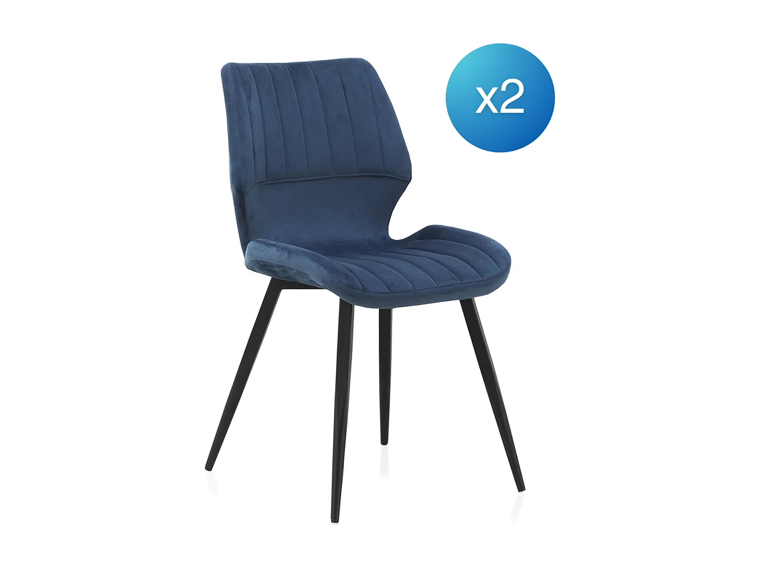 Lot de 2 chaises rembourrées  bleues avec pieds métalliques noirs