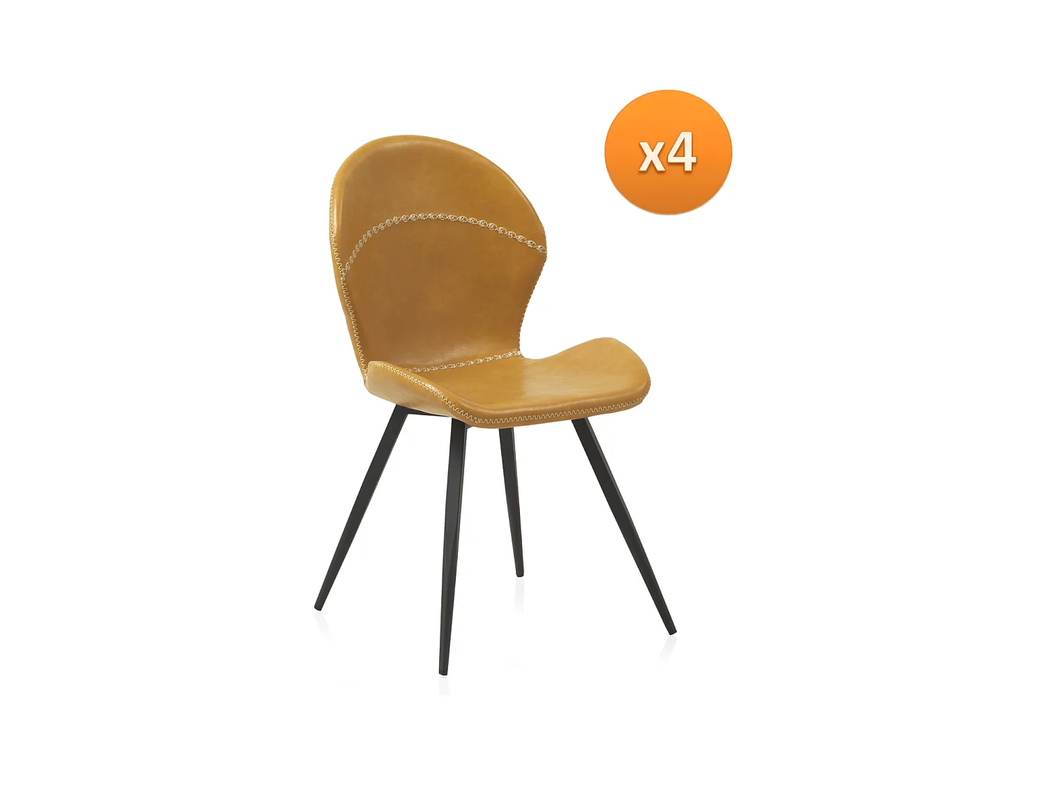 Lot de 4 chaises tapissées couleur moutarde avec pieds en métal noir