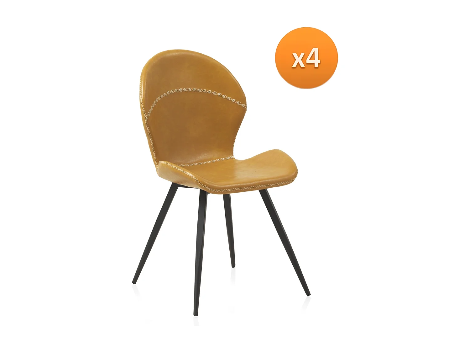 Lot de 4 chaises rembourrées moutarde avec pieds métalliques noirs