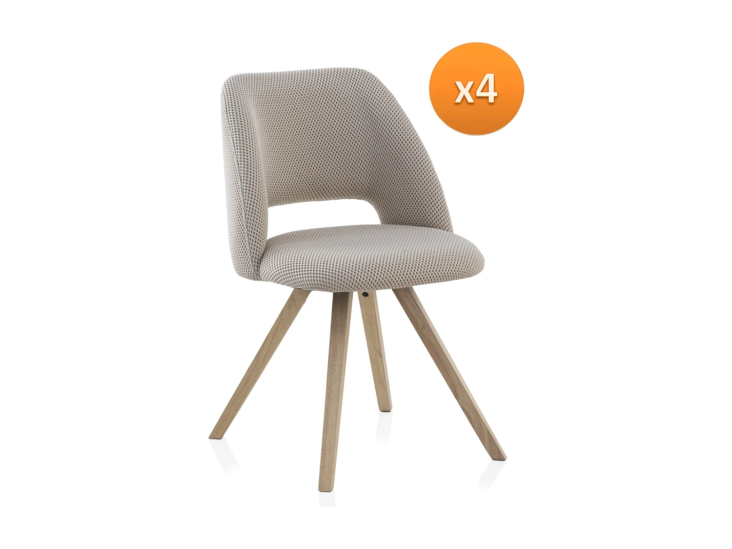 Lot de 4 chaises rembourrées nid d'abeille beiges avec pieds en bois naturel d'hévéa