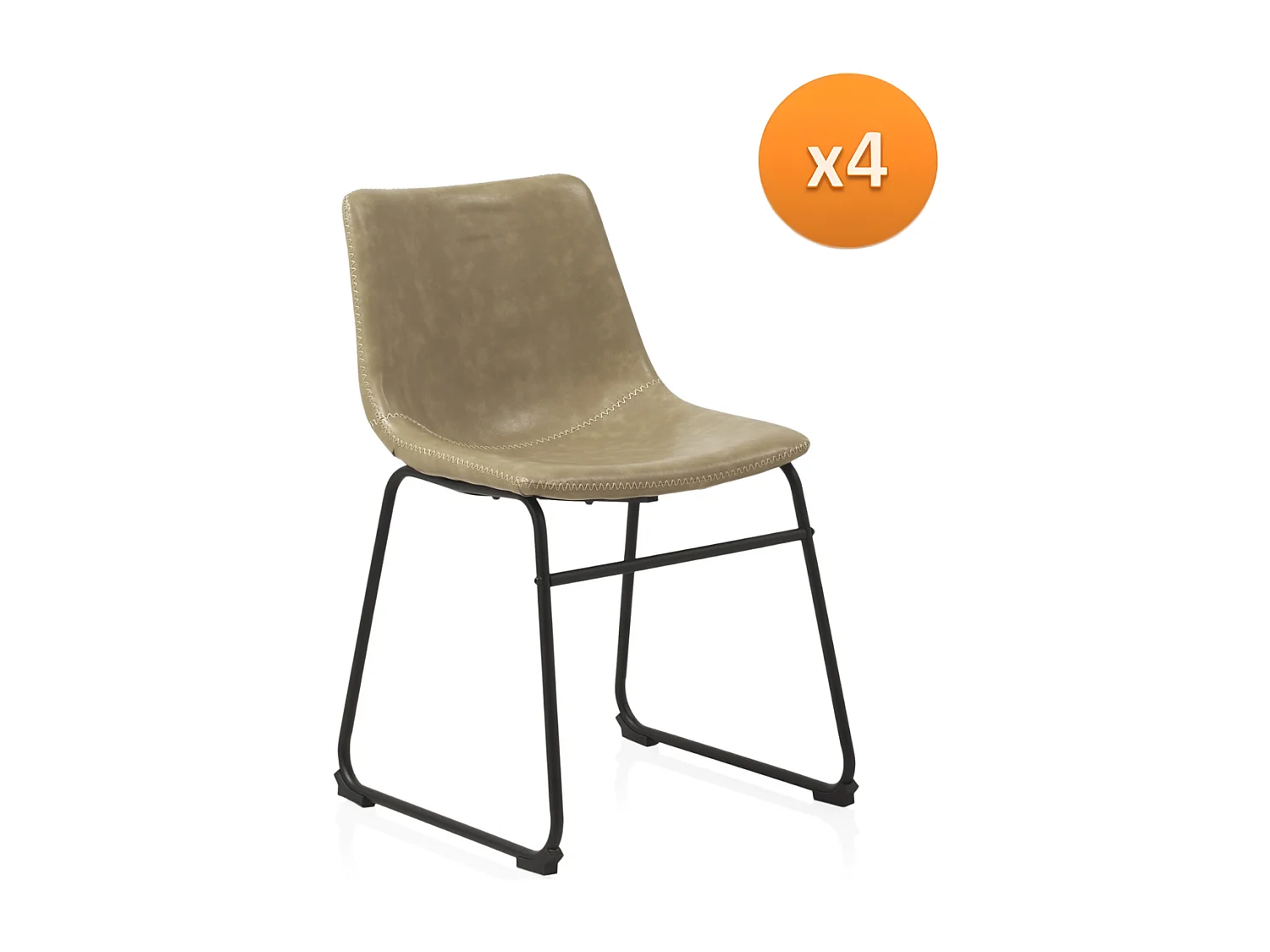 Lot de 4 chaises rembourrées couleur crème avec pieds métalliques noirs