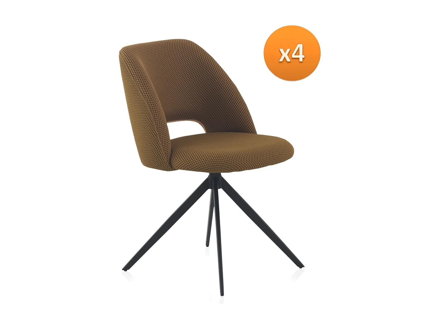 Set 4 sedie girevoli imbottite senape con gambe metalliche nere