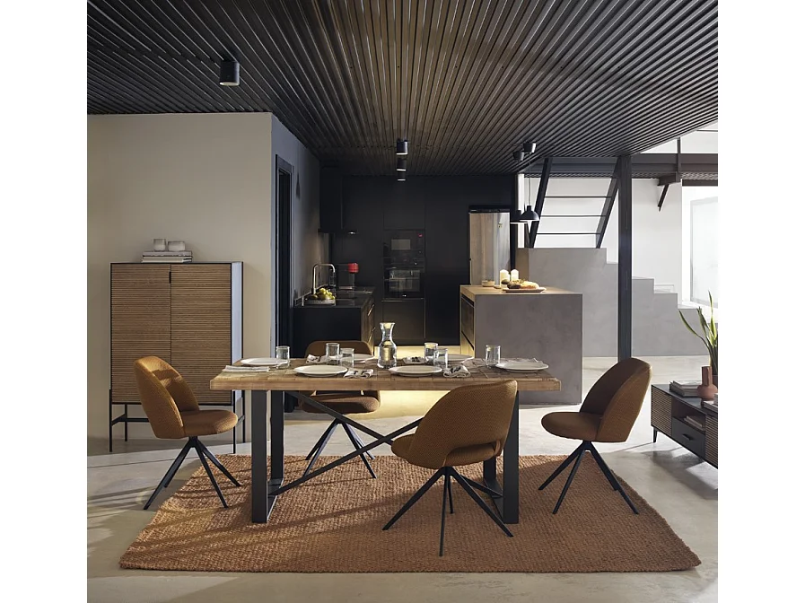 Lot de 4 chaises pivotantes rembourrées nid d'abeille moutarde avec pieds métalliques noirs