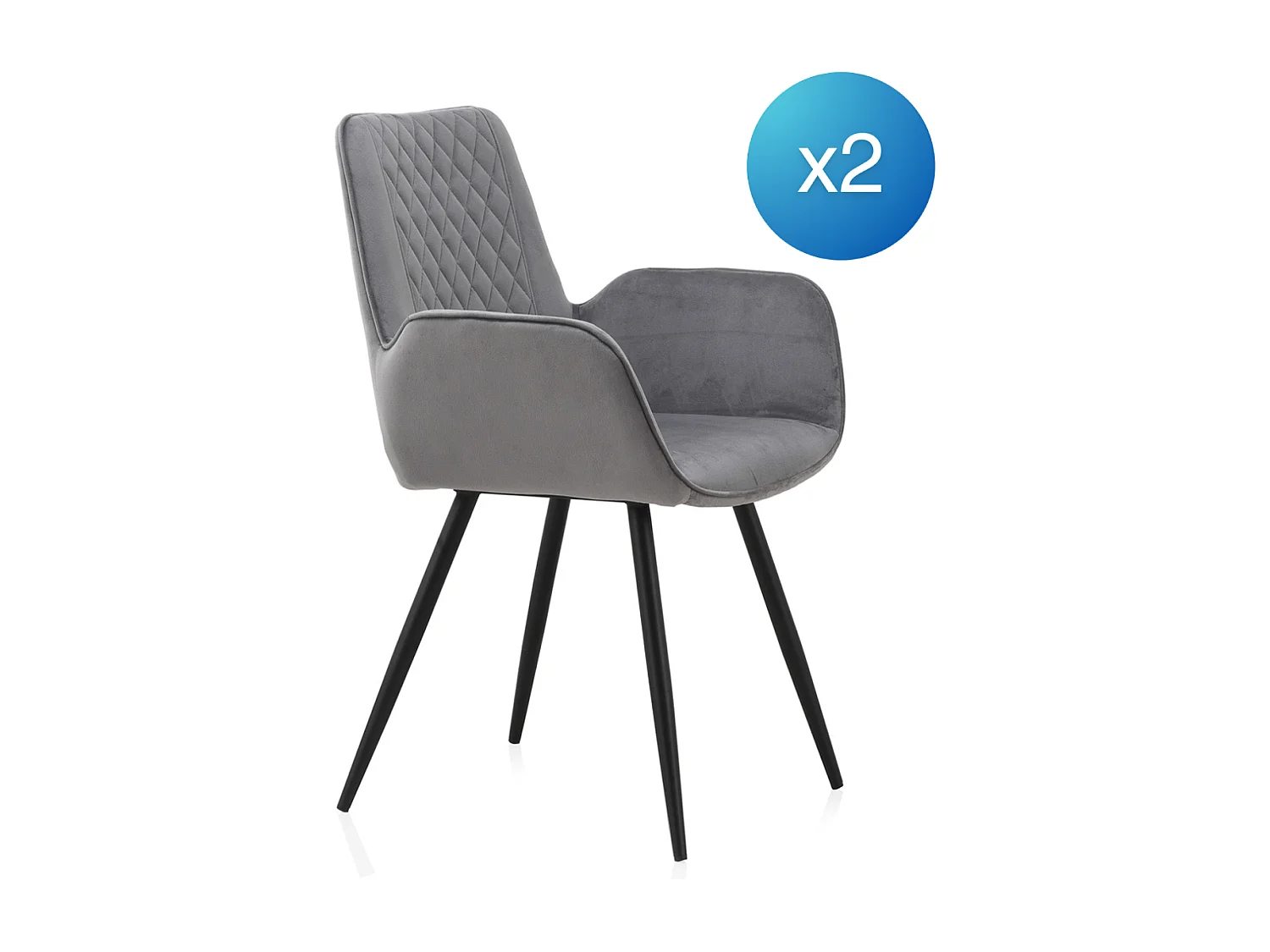 Lot de 2 fauteuils rembourrés en velours gris avec pieds métalliques noirs