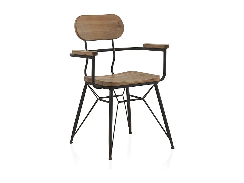 Fauteuil structure métallique assise et dossier en bois