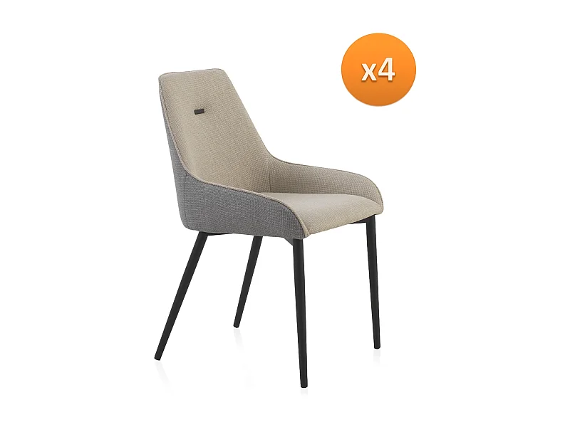 Set 4 sedie imbottite bicolore grigio/beige con gambe metalliche nere
