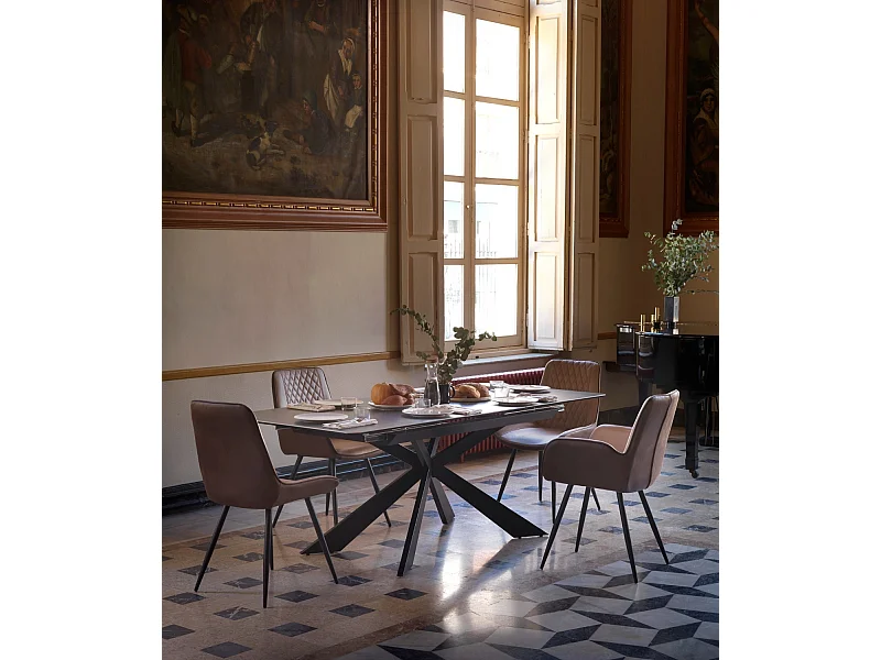 Lot de 2 chaises rembourrées bicolores avec pieds métalliques noirs