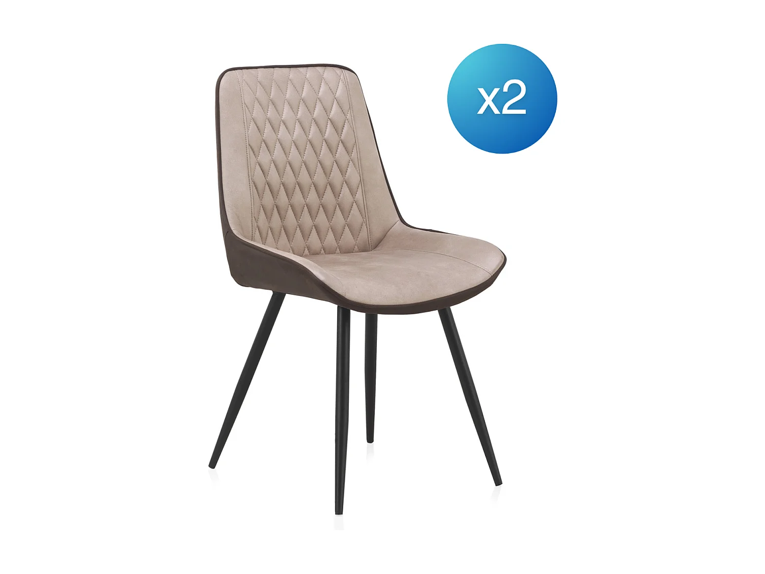 Lot de 2 chaises rembourrées bicolores avec pieds métalliques noirs