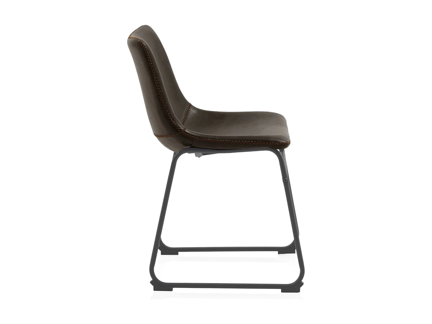 Packung mit 4 braunen gepolsterten Stühlen mit schwarzen Metallbeinen