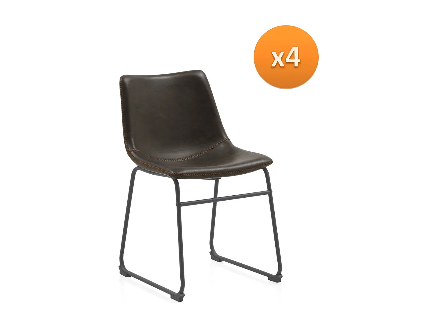 Lot de 4 chaises rembourrées marron avec pieds métalliques noirs