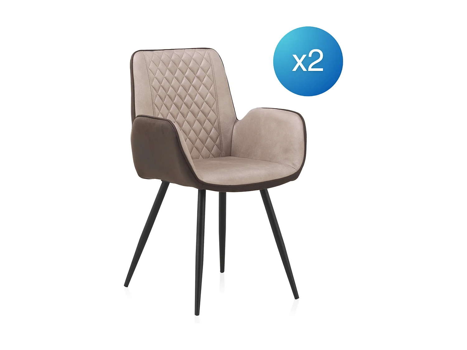 Set 2 poltrone imbottite bicolore con gambe in metallo nero