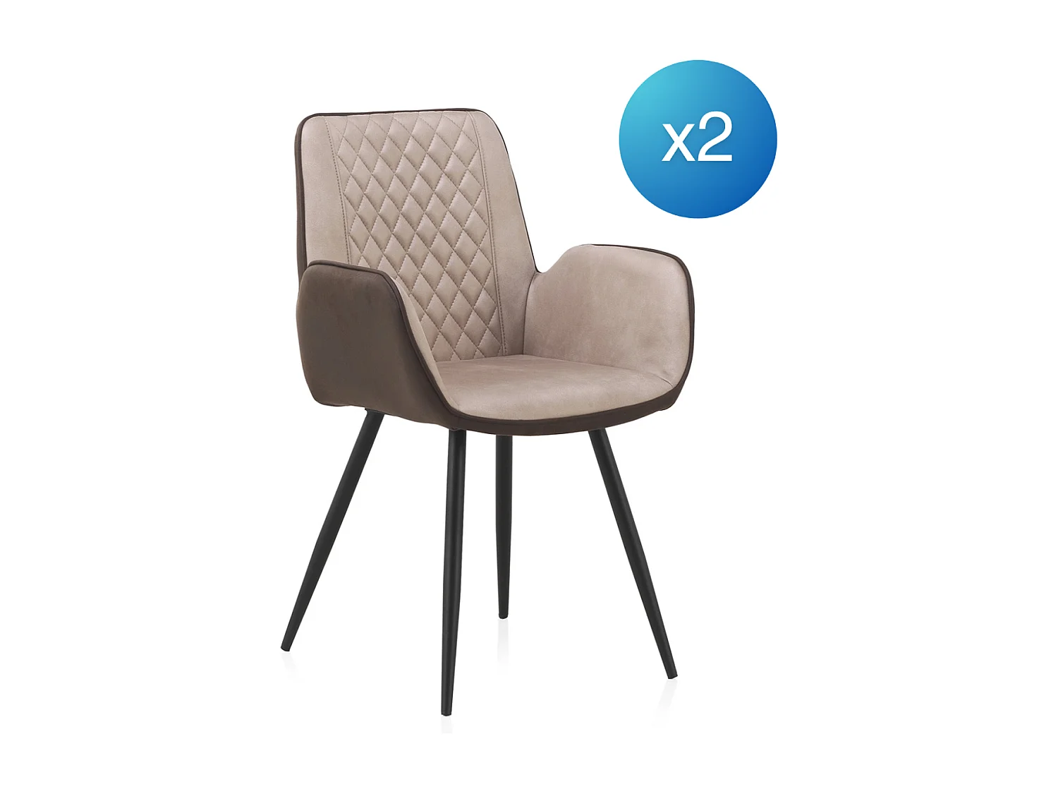 Pacote 2 cadeirões estofados bicolores com pés em metal preto