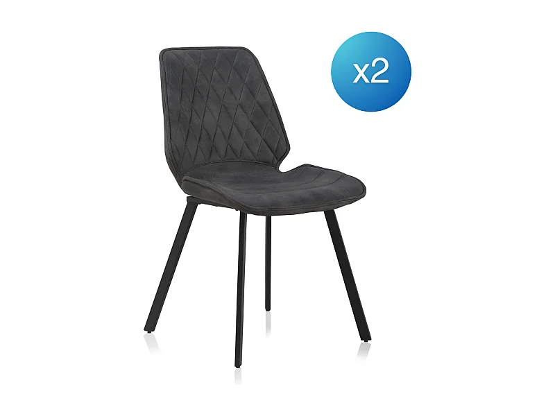 2er-Pack dunkelgraue Polsterstühle mit schwarzen Metallbeinen