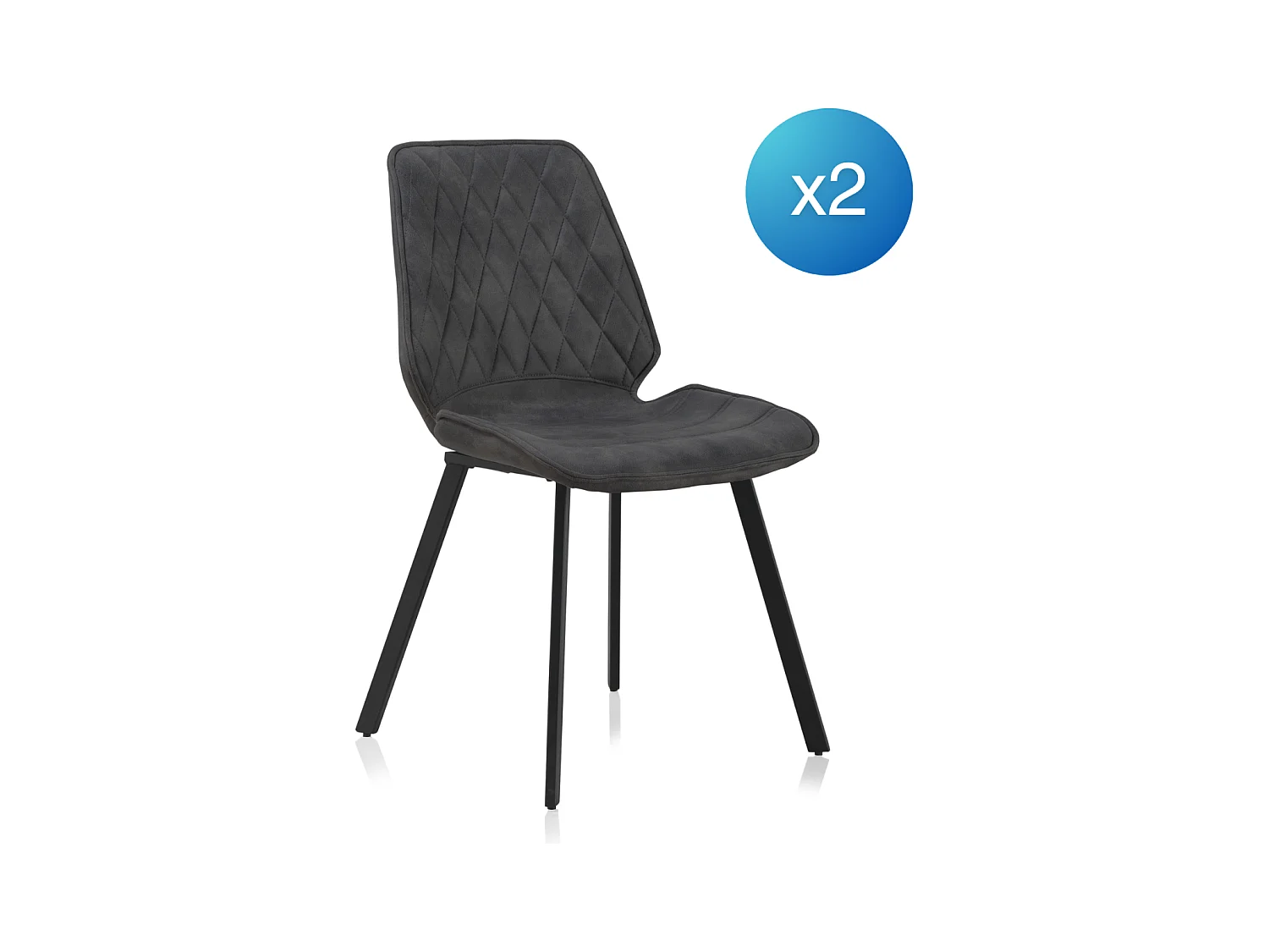Lot de 2 chaises tapissées gris foncé avec pieds en métal noir