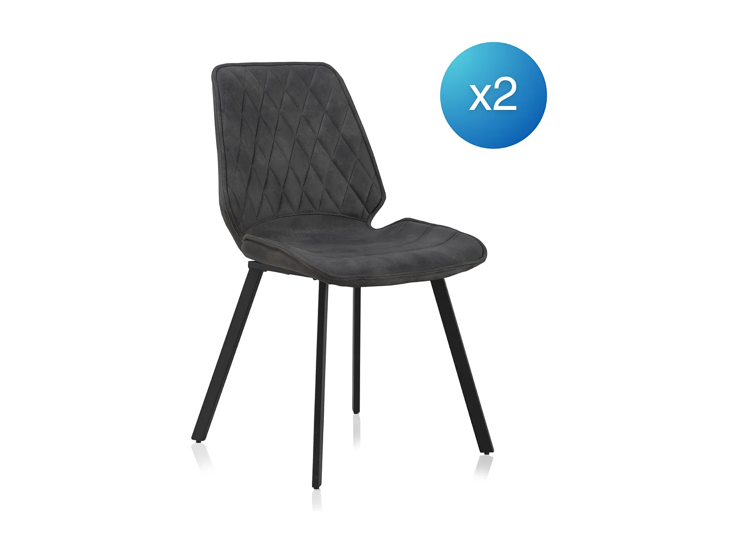2er-Pack dunkelgraue Polsterstühle mit schwarzen Metallbeinen