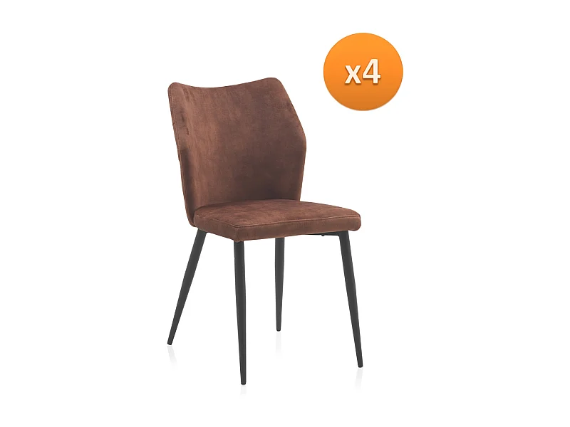 Set 4 sedie imbottite in marrone con gambe in metallo nero