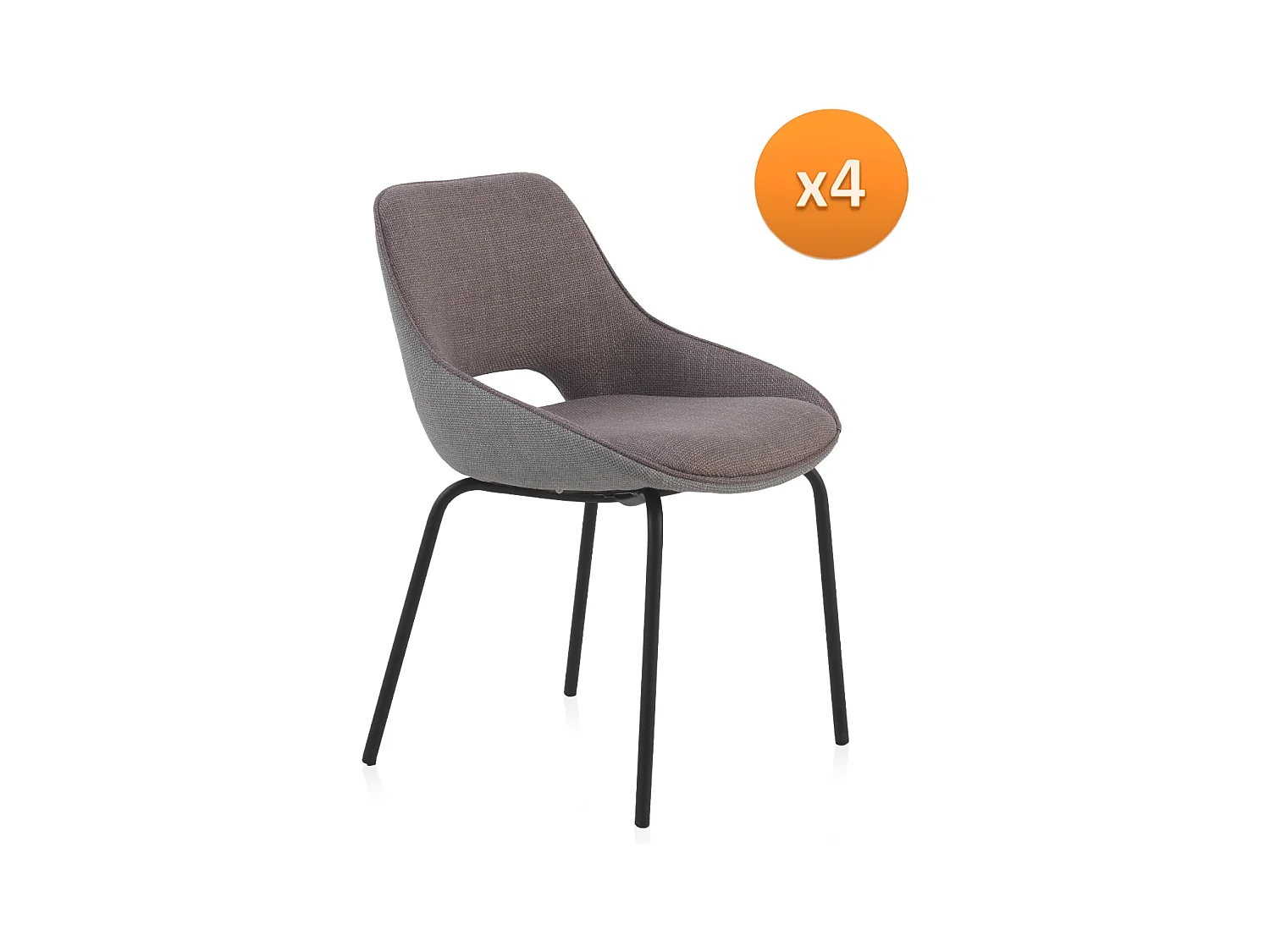 Pack 4 zweifarbige gepolsterte Stühle kastanienbraune/graue gepolsterte Stühle mit schwarzen Metallbeinen