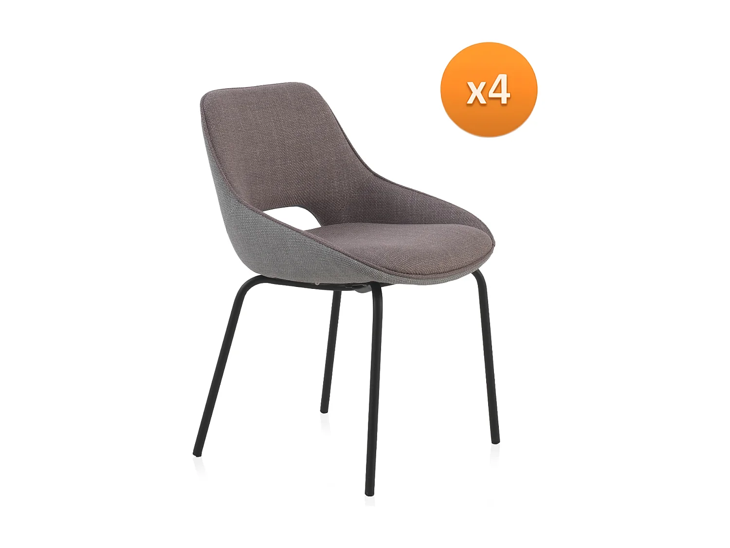 Lot de 4 chaises rembourrées bicolores marron/gris avec pieds en métal noir