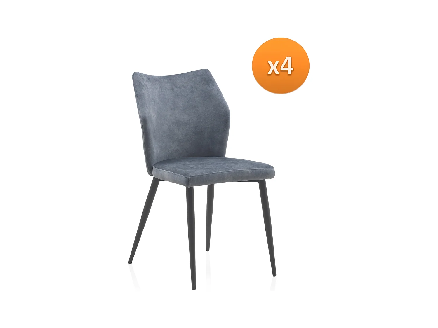 Lot de 4 chaises tapissées couleur bleu pieds métal noir