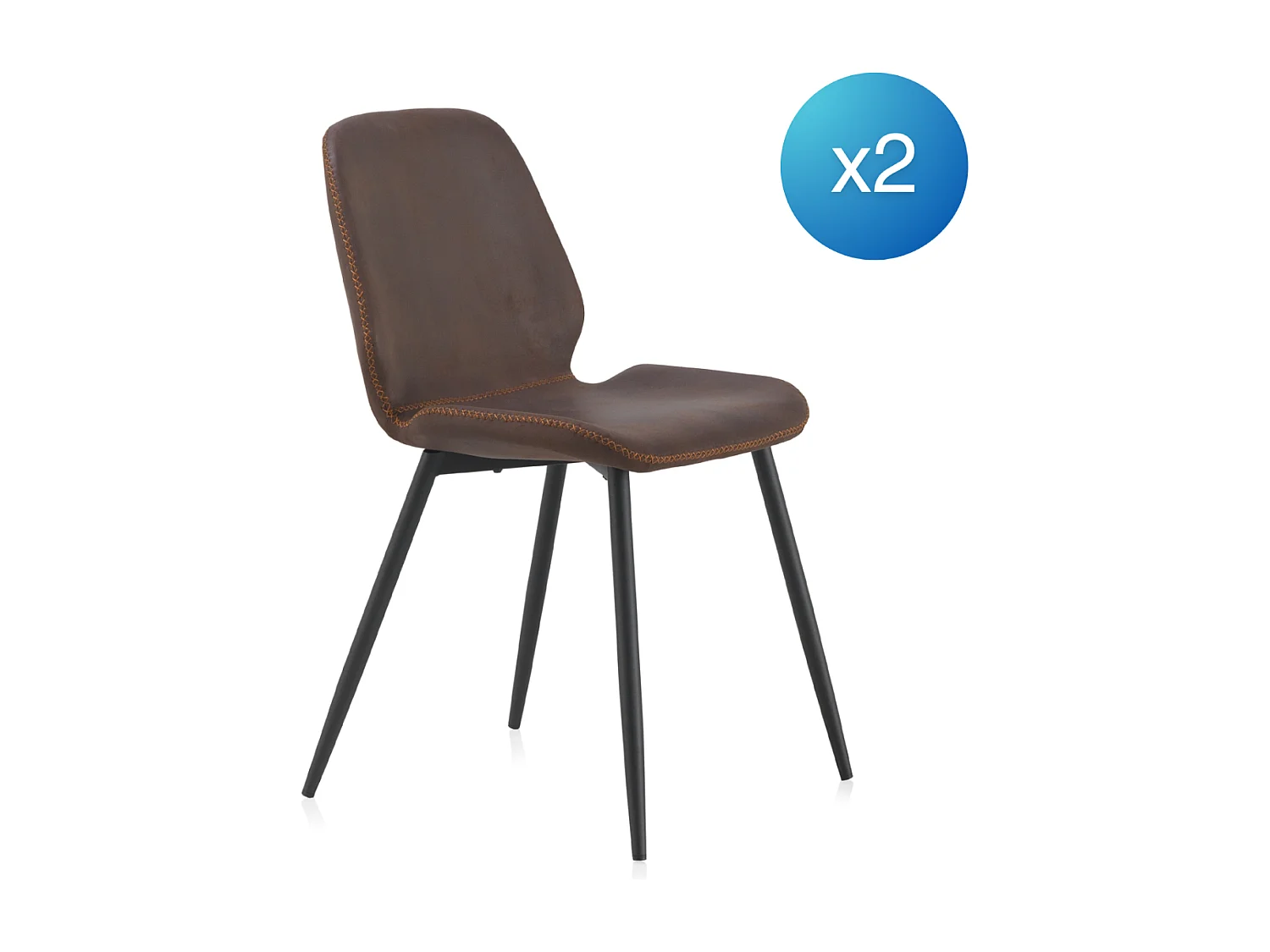 Packung mit 2 gepolsterten Stühlen in Braun mit schwarzen Metallbeinen