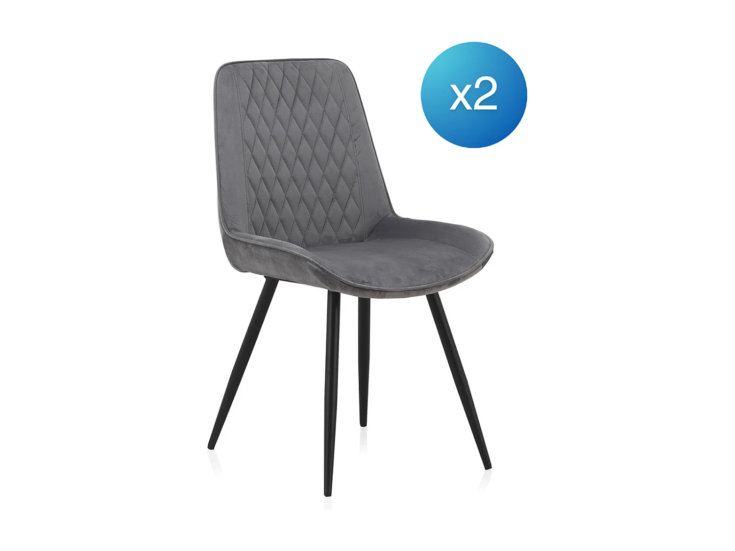Lot de 2 chaises rembourrées  grises avec pieds métalliques noirs