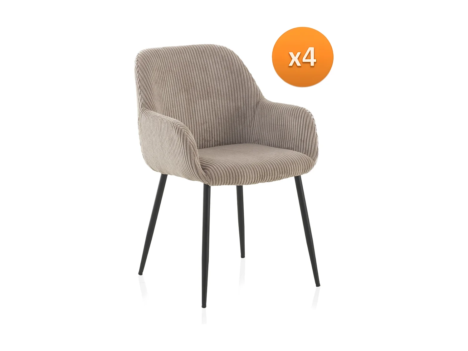 Lot de 4 fauteuils rembourrés en velours côtelé lavande avec pieds métalliques noirs