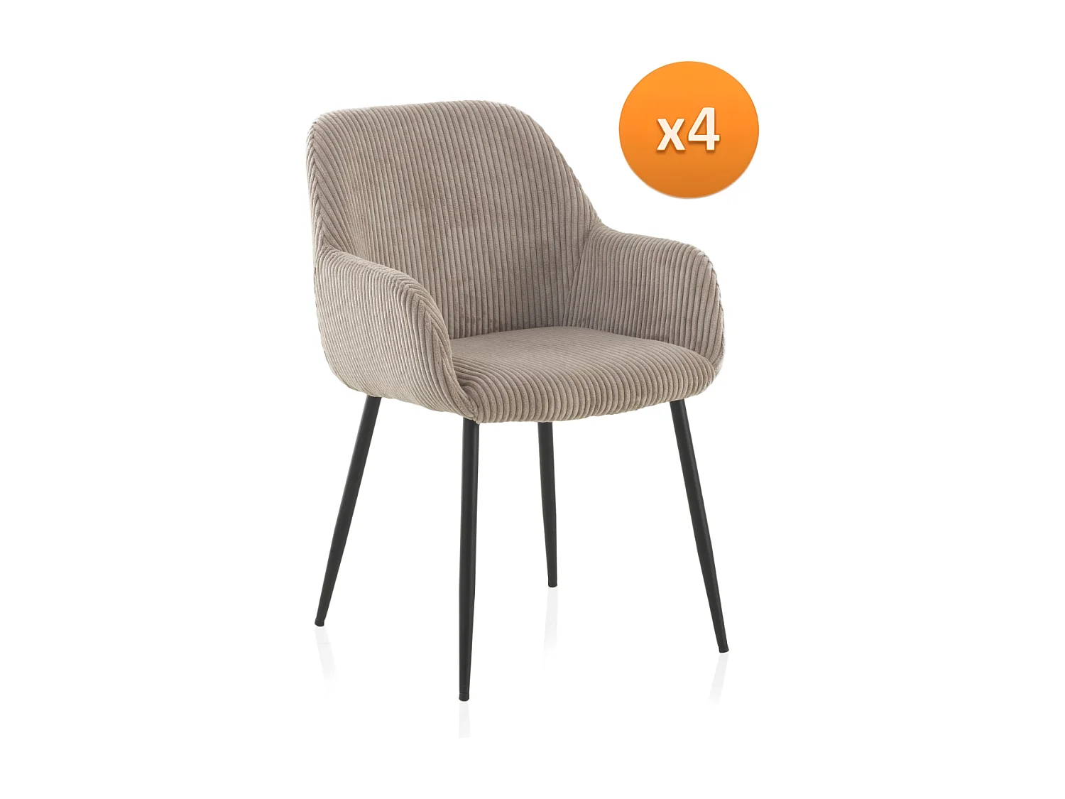 Set di 4 poltroncine imbottite in velluto a coste color lavanda con gambe in metallo nero