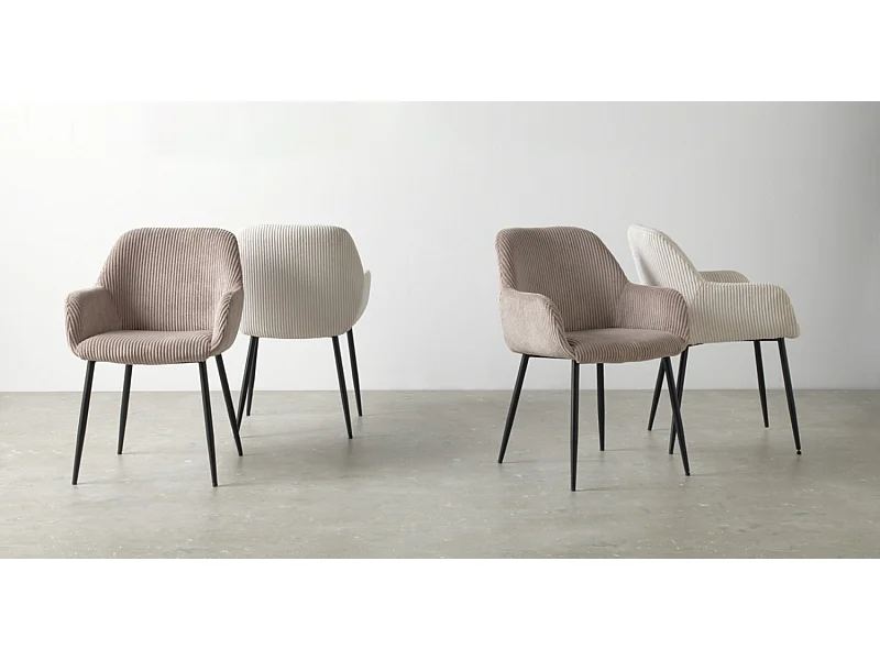 Set di 4 poltroncine imbottite in velluto a coste color lavanda con gambe in metallo nero