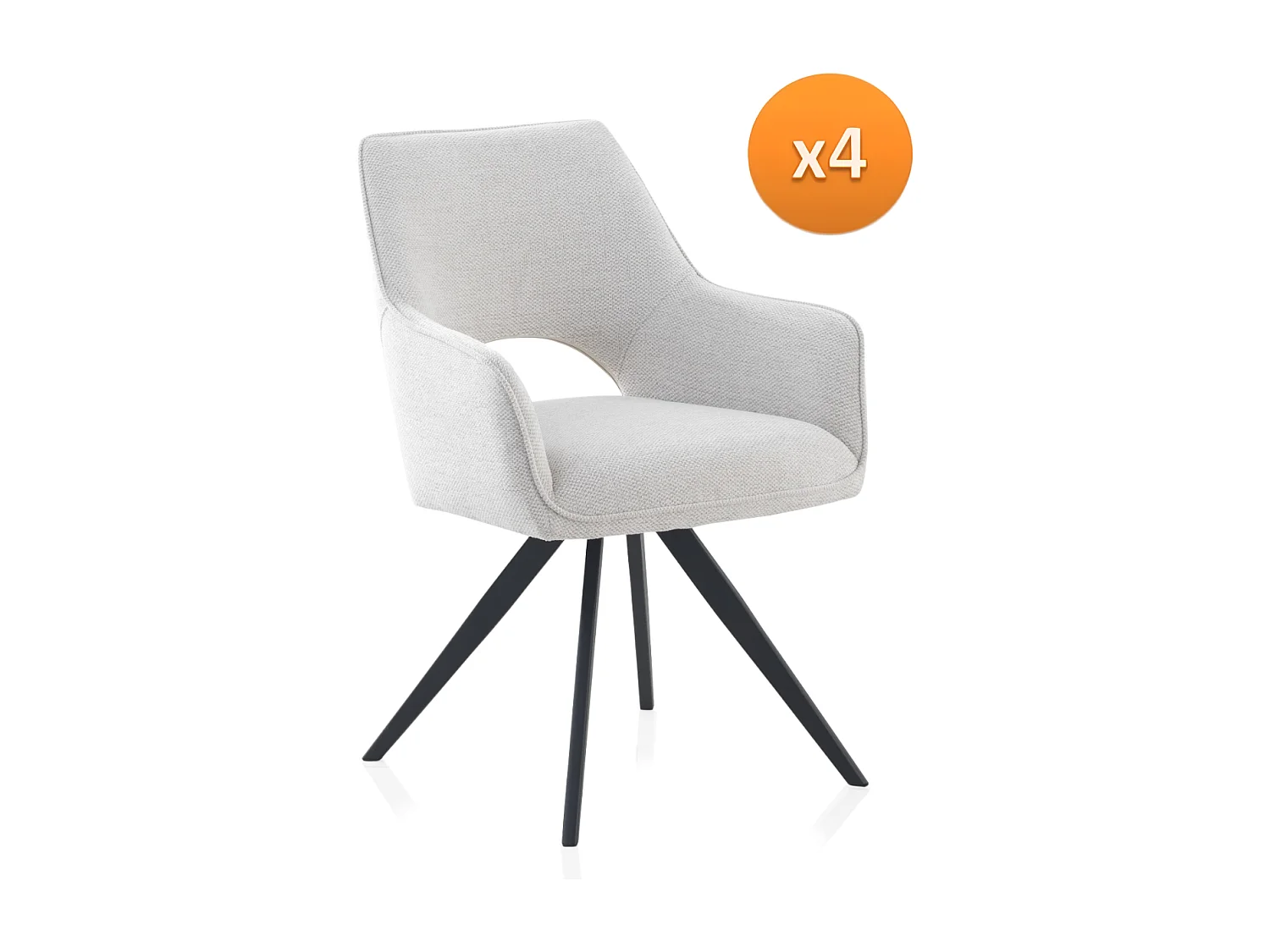 Lot de 4 fauteuils pivotants rembourrés beige avec pieds métalliques noirs