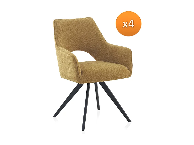 Lot de 4 fauteuils pivotants tapissés moutarde