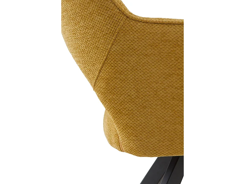 Packung mit 4 senfgelben gepolsterten Drehsesseln mit schwarzen Metallbeinen