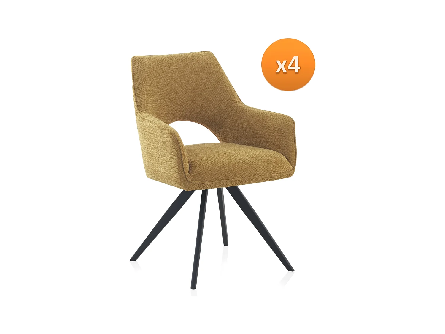 Lot de 4 fauteuils pivotants tapissés moutarde