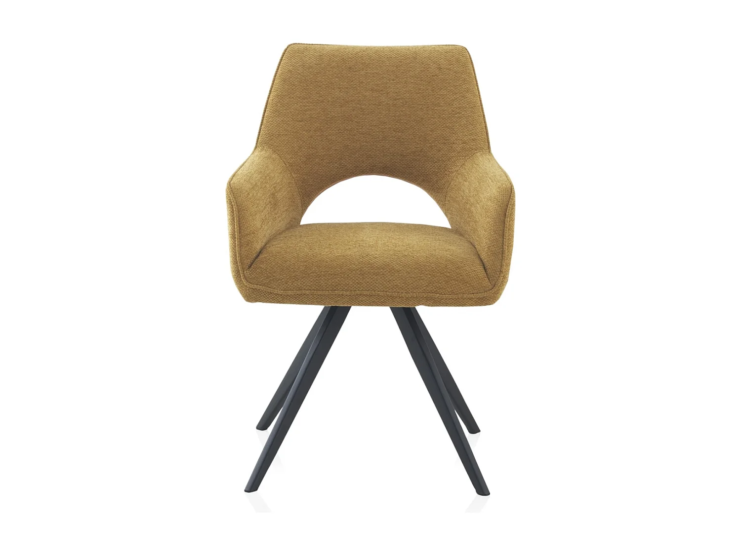 Pacote de 4 cadeirões giratórios estofados em tecido cor de mostarda com pés em metal preto