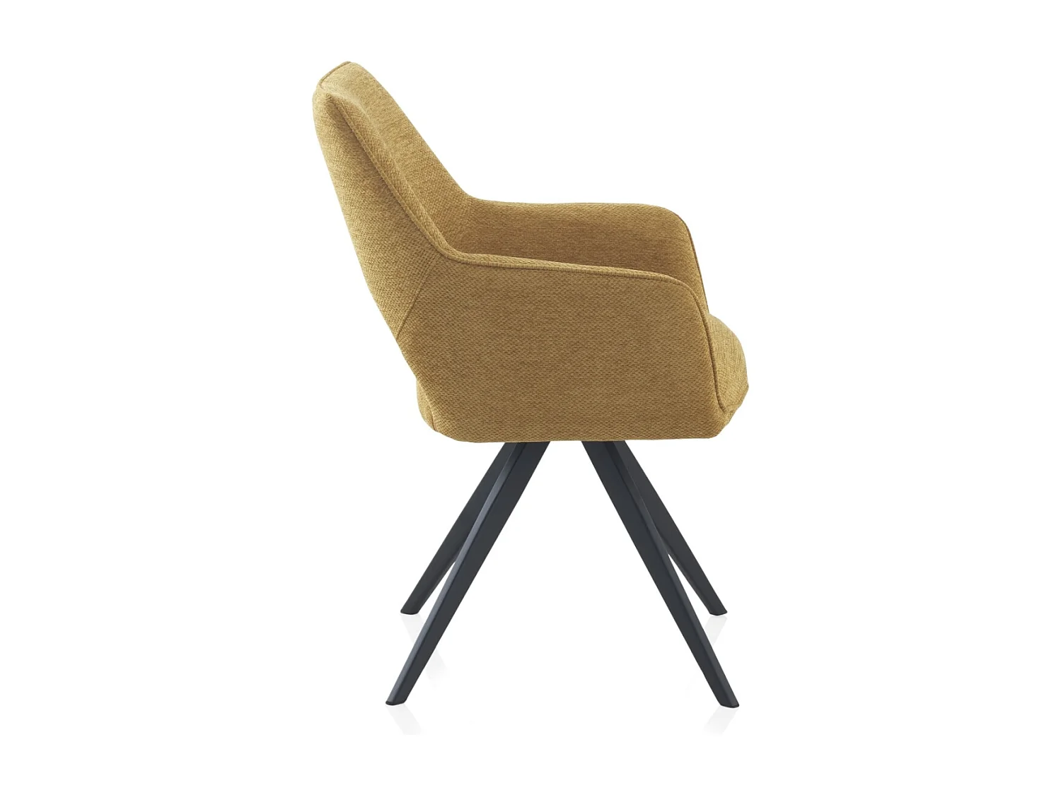 Pacote de 4 cadeirões giratórios estofados em tecido cor de mostarda com pés em metal preto