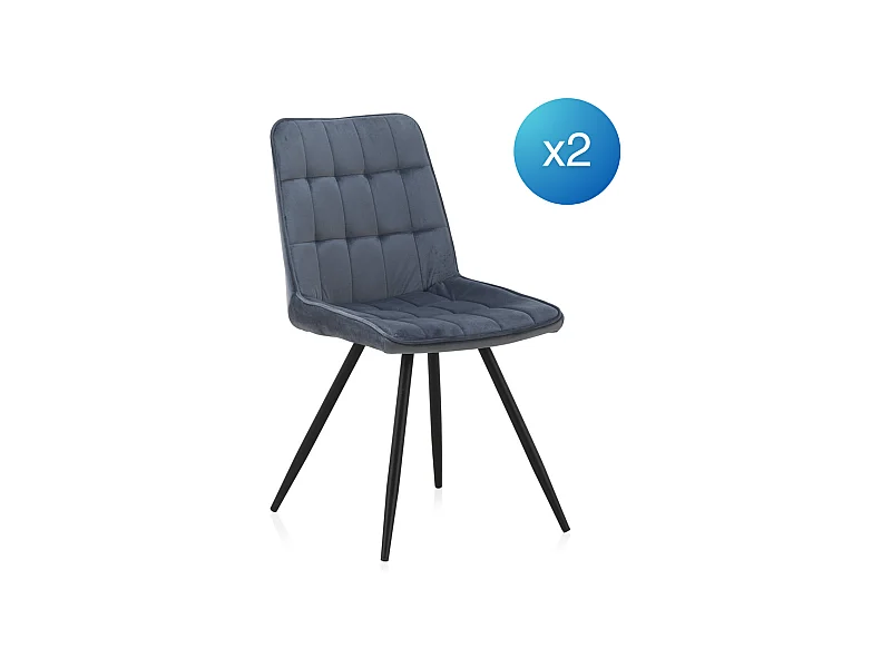Set 2 sedie imbottite blu con gambe in metallo nero