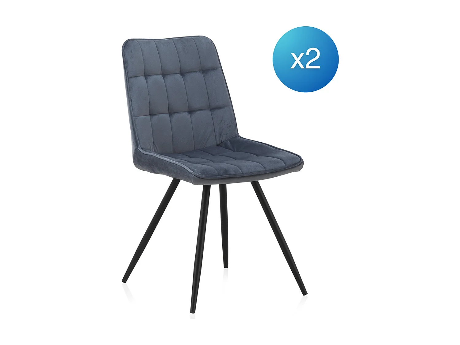 Pacote 2 cadeiras estofadas azuis com pés metálicos pretos