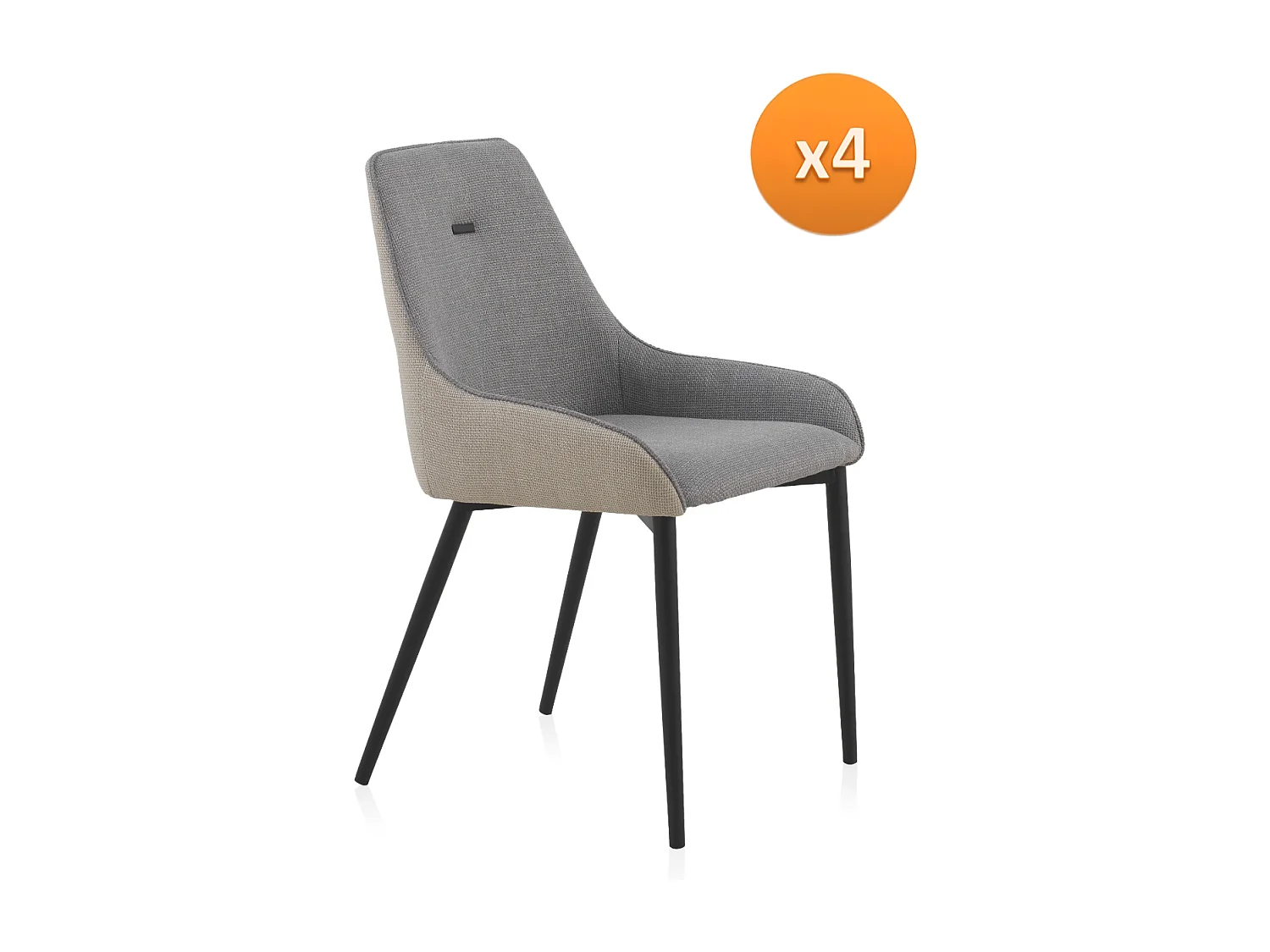 Lot de 4 chaises rembourrées bicolores beige/gris avec pieds en métal noir