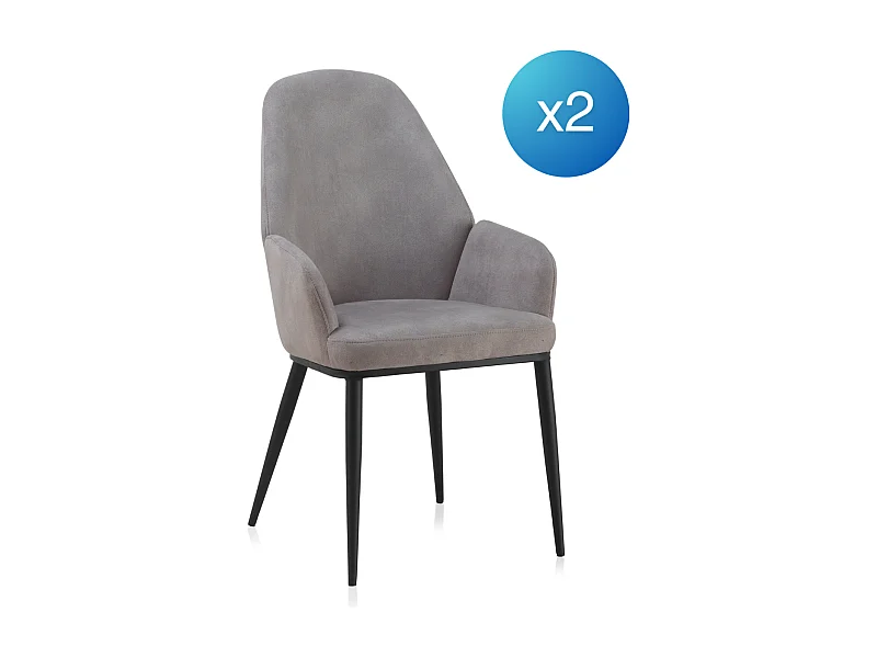 Packung mit 2 hellgrauen gepolsterten Sesseln mit schwarzen Metallbeinen
